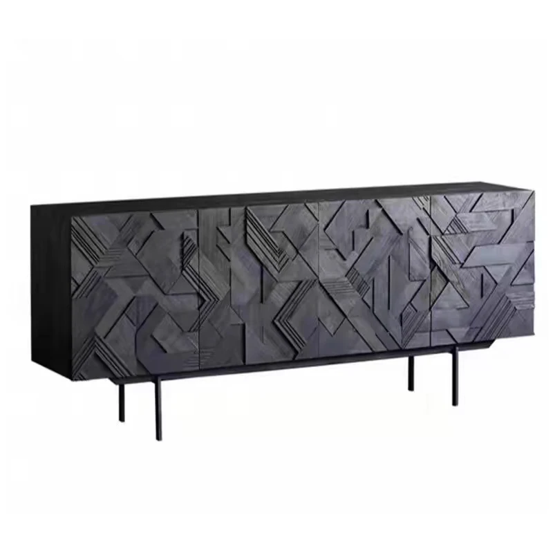 

Carved dining side light luxury and quiet locker TV black oak porch cabinet
