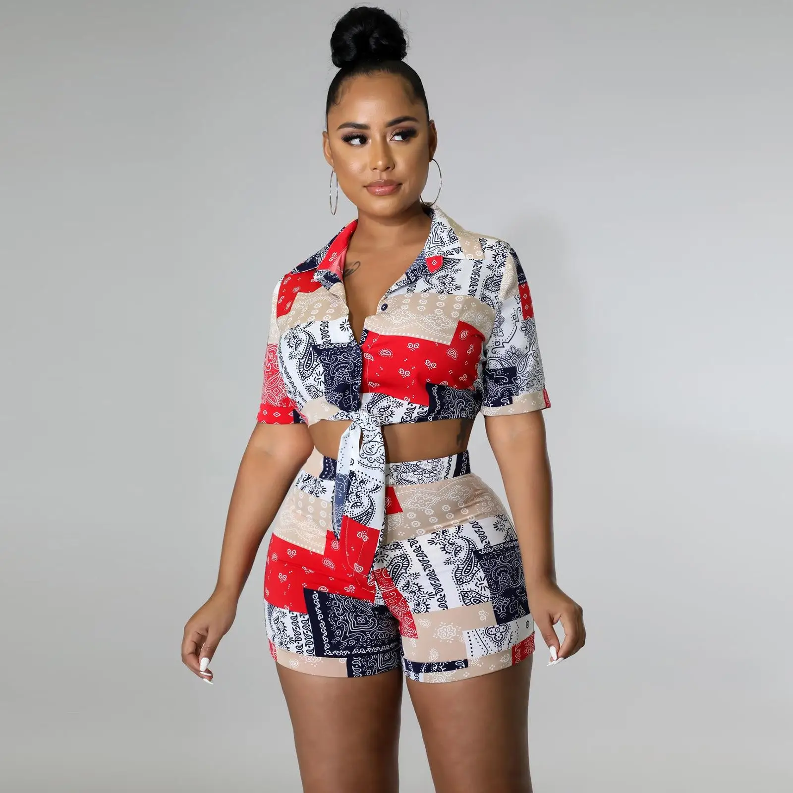 Conjunto de dos piezas Paisley irt para mujer, traje de verano Faion con estampado de ort Sve para adultos, ropa de trabajo informal