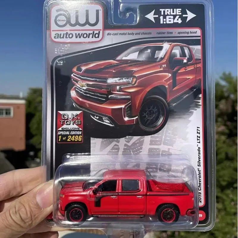 دييكاست AW 1/64 مقياس 2019 سيلفرادو LTZ Z71 شاحنة بيك اب الأحمر محاكاة سبيكة سيارة نموذج جمع عرض لعبة مزخرفة هدية