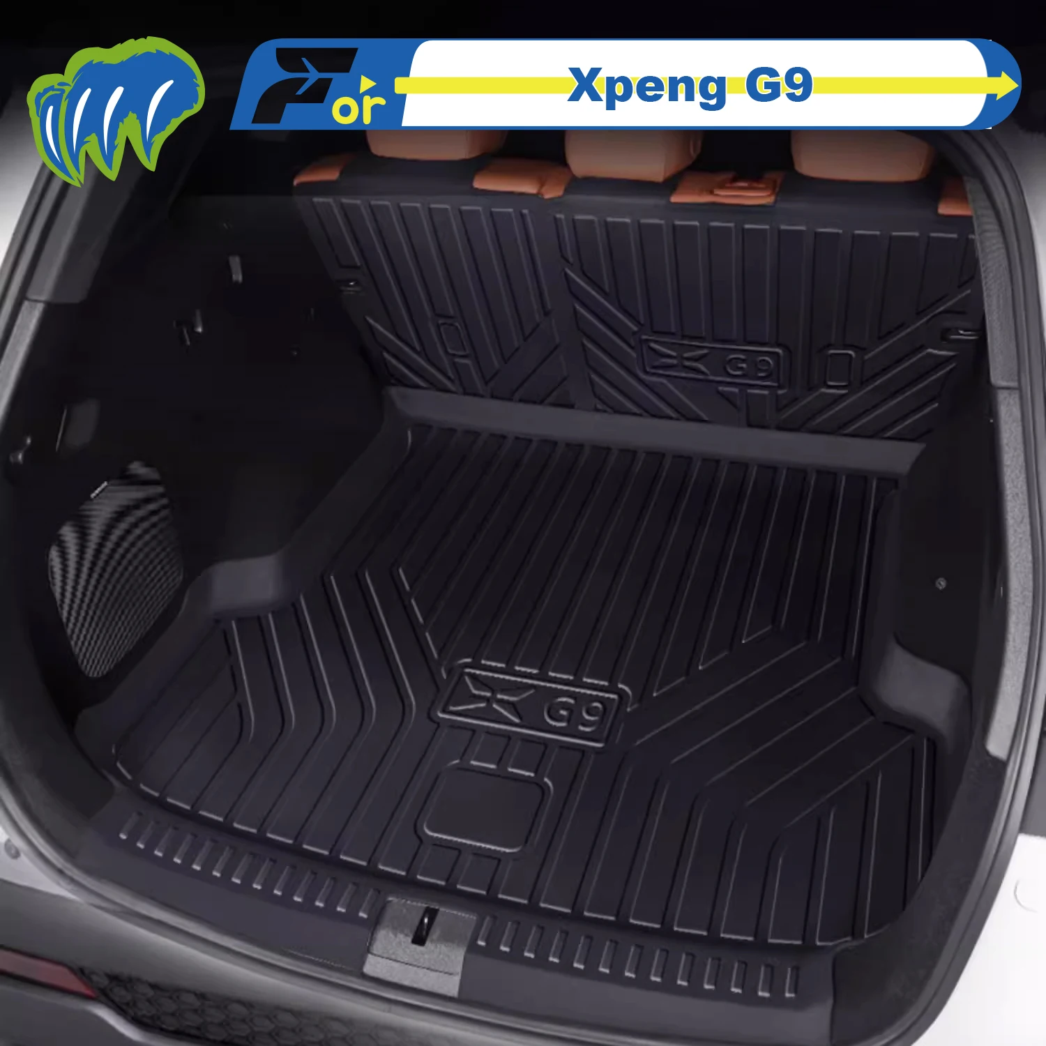 

Для Xpeng G9 2022-2025 индивидуальный коврик для багажника автомобиля из ТПЭ, коврик для багажника, 3D-образный лазерный измерительный коврик для багажника, защитный коврик для спинки стула