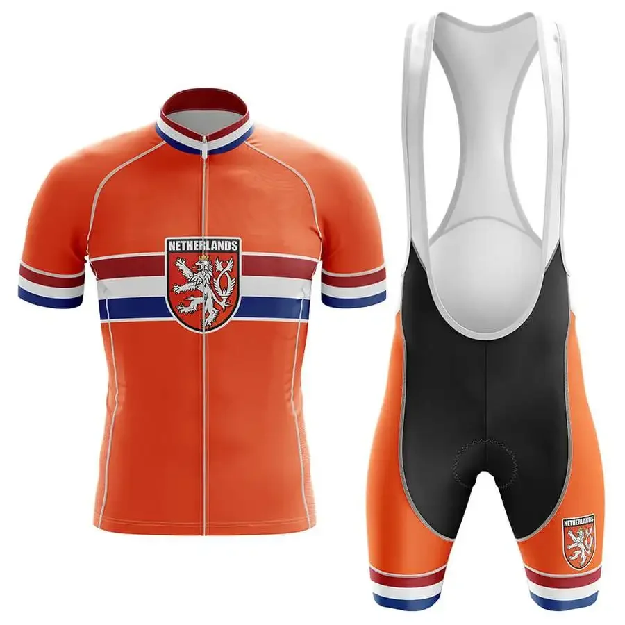 POWERBAND Netherlands NATIONAL SHORT SLEEVE CYCLING JERSEY SUMMER CYCLING WEAR ROPA CICLISMO+BIB SHORTS