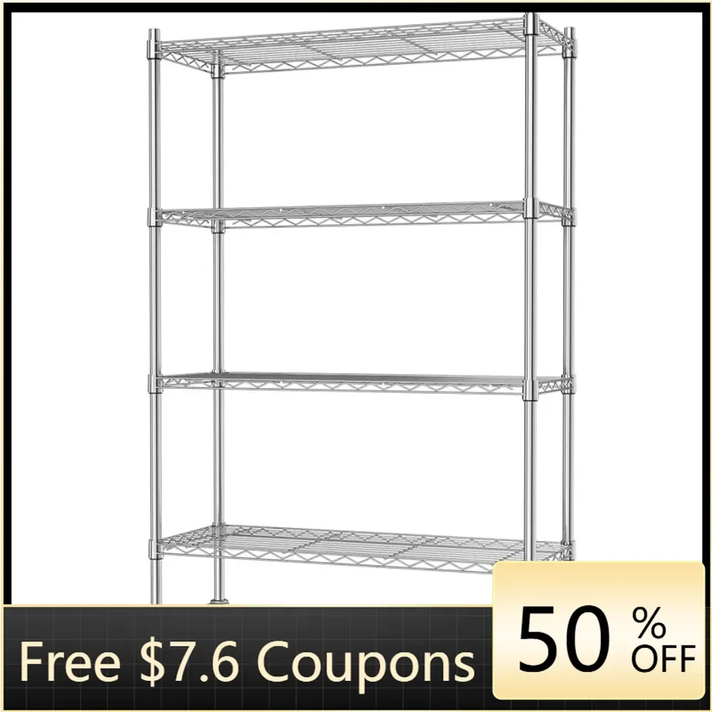 4-Shelf Storage Shelves With Casters Heavy Duty 4 Tiers Rolling Cart Utility Racks Adjustable Wire Metal Shelving Freight Free