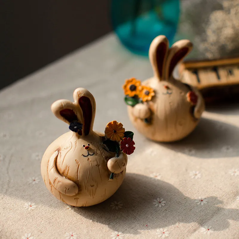Garlic Shaped Fat Rabbit Resin Figurine, Cute Long Ear Couple Bunny Doll Ornament, UniqueRustic Pastoral Home Desktop Decoration