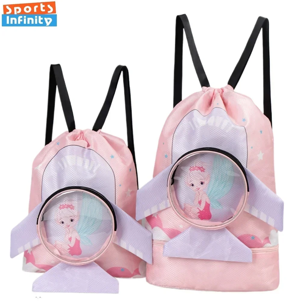 Sac de natation de dessin animé étanche pour enfants, séparation sèche et arrière, sac à dos de natation pour enfants, sac de rangement pour vêtements, chaussures, lunettes, sac de plage