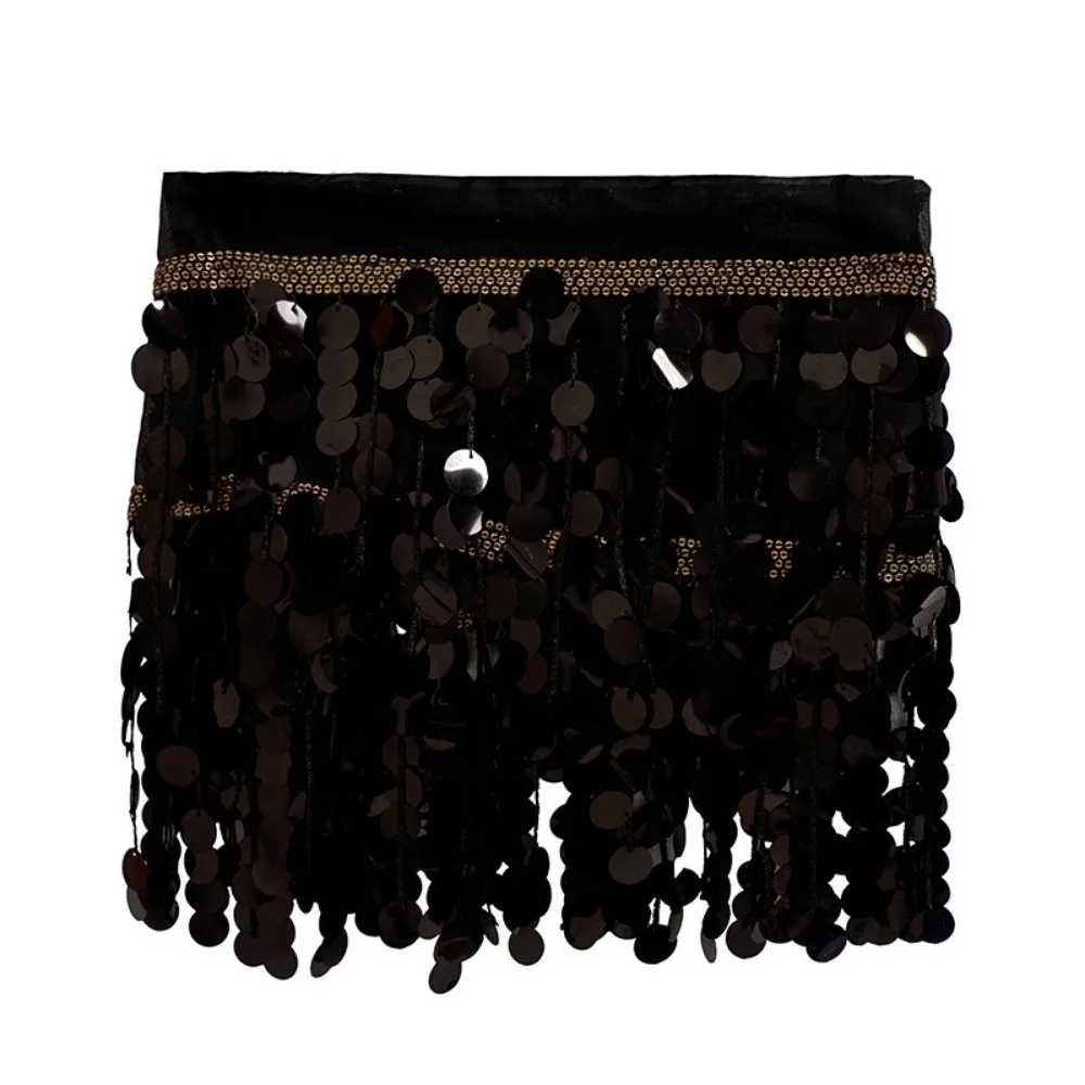 Spódnica do tańca brzucha z cekinami, wysoki stan, top z frędzlami, biustonosz taneczny, pas, seksowny biustonosz typu halter, do klubu nocnego