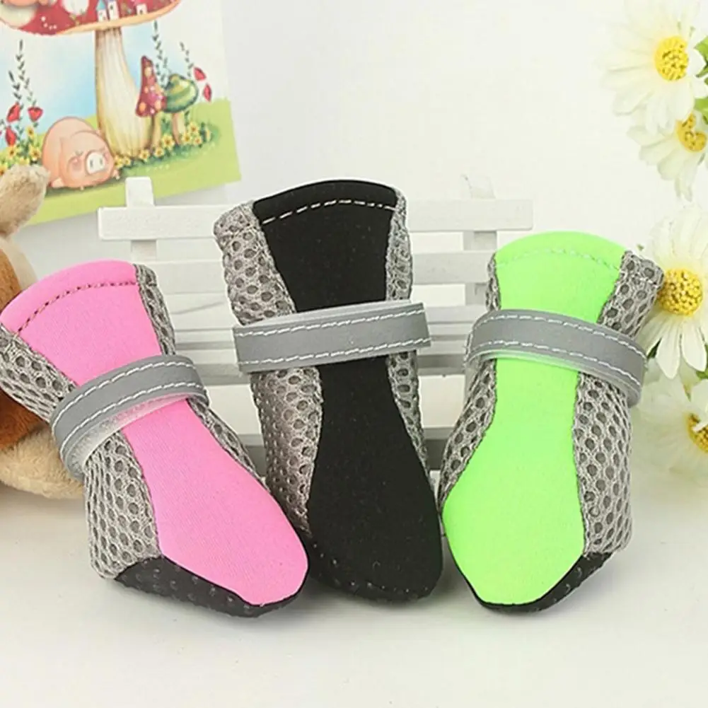 4Pcs Dog Shoes Magic Sticker Closure Breathable Fabric Non-Slip Puppy Boots Anti-slip Rain Boots Footwear For Cats Dogs Puppy