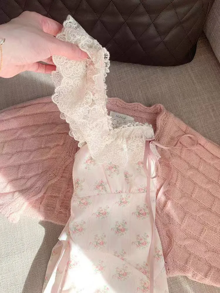 French Sweet Gentle Lace Trim Floral Dress Women New Summer Elegant Slim Fit Artistic Style Clothes A-Line Fashion Dress 2025 - Image 2