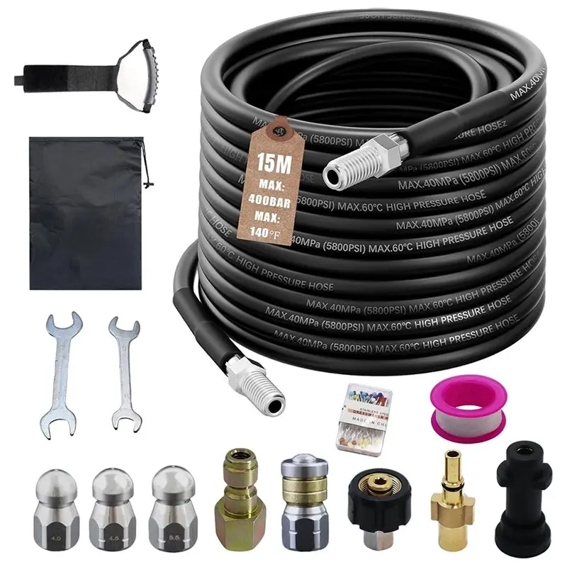 abse-15m-400-bar-pipe-cleaning-hose-set140°c-high-tempcompatible-with-karcher-k2-k7-pressure-washersincludes-adapter