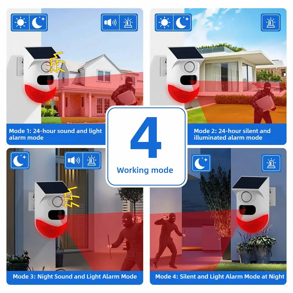 Wifi movido a energia solar som e luz alarme ao ar livre anti-roubo alimentado sirene anúncer segurança guarda solar alarme de casa voz r9l1