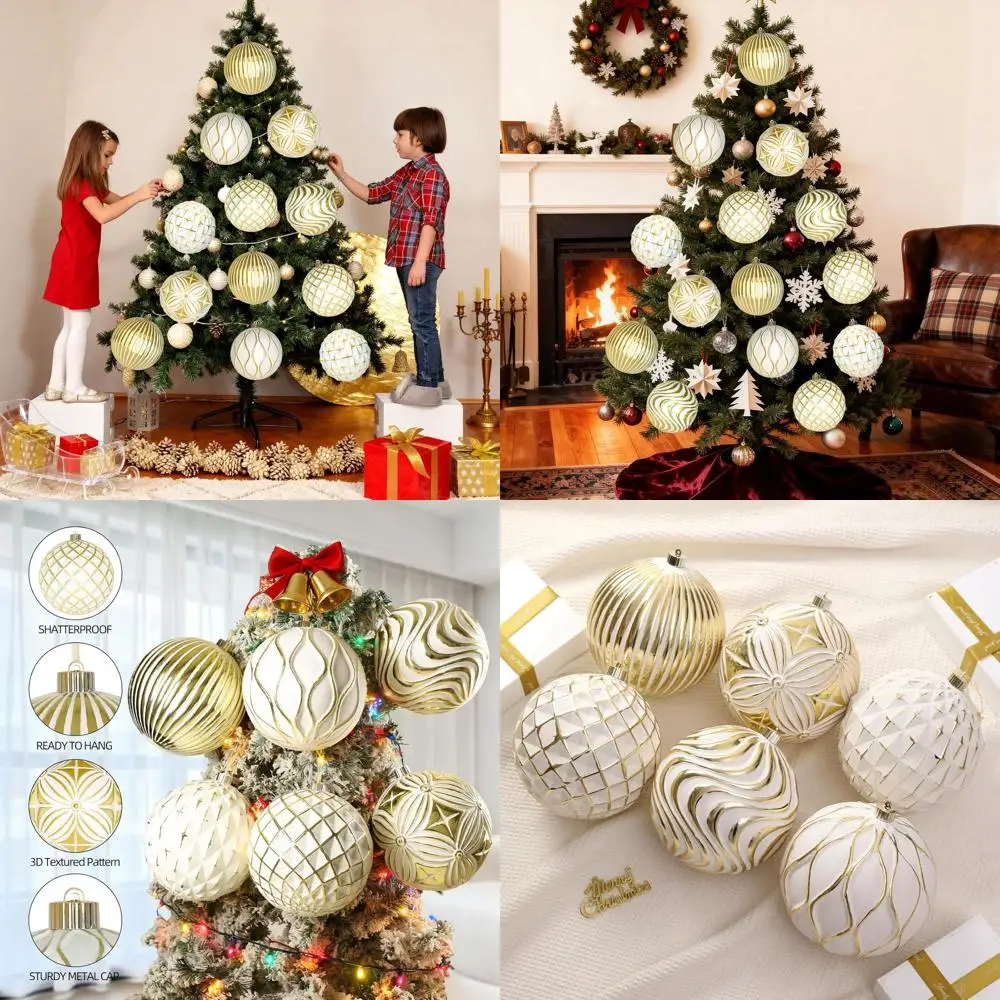 

Небьющийся набор уличных рождественских шариковых украшений, различные рельефные узоры, белый и золотой, идеально подходит для зимнего праздничного домашнего декора