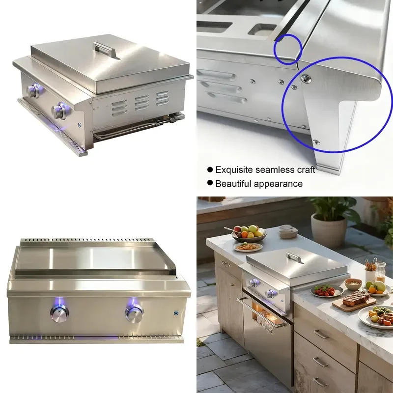Heavy Duty Premium 304 Stainless Steel Built-in Outdoor Kitchen BBQ Grill with 2 Burners and Covered Baking Pan