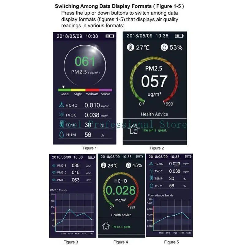 Máy theo dõi chất lượng không khí 57QF Máy đo chất lượng không khí trong nhà Cảm biến chất lượng không khí thông minh cho gia