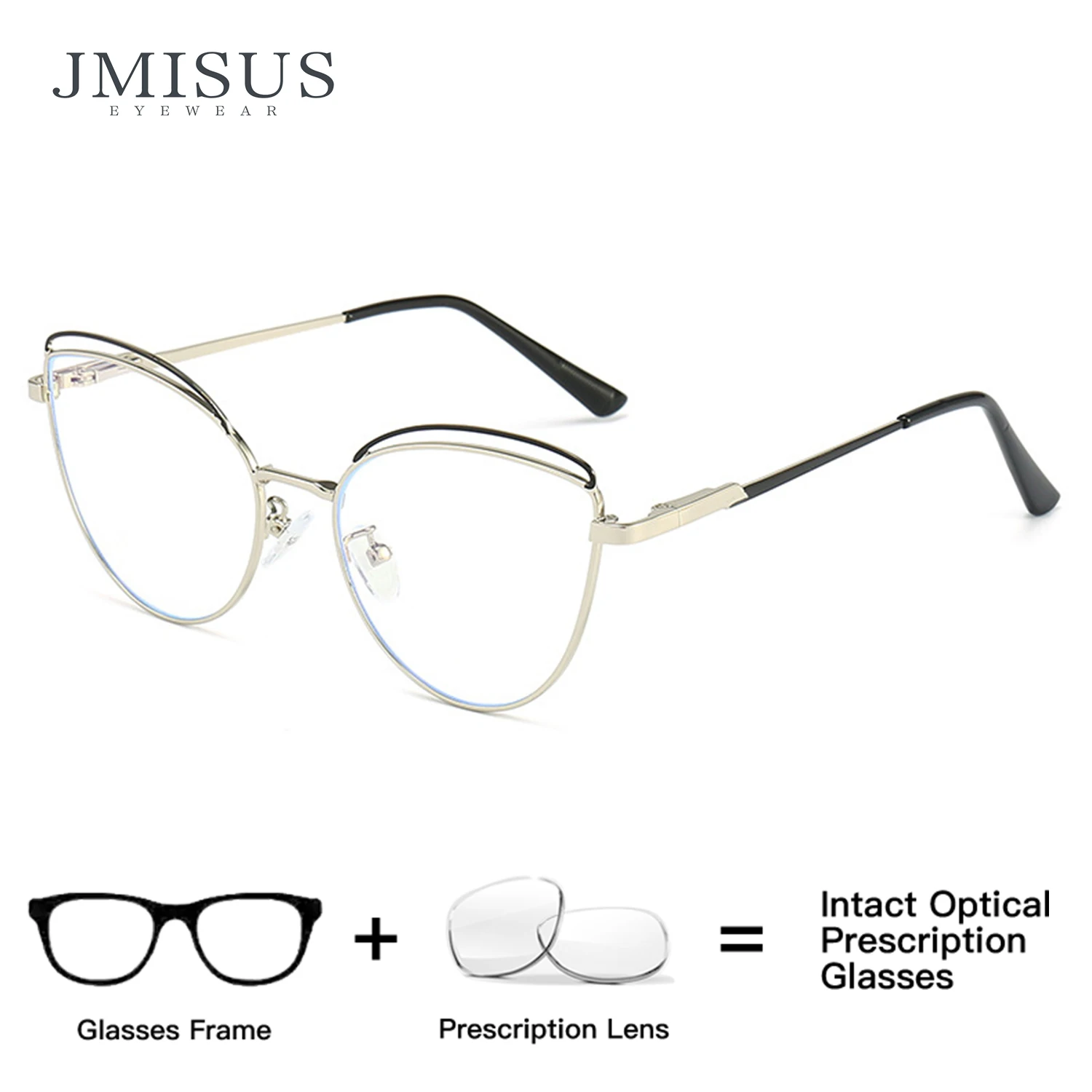 

JMISUS Cat Eye Butterfly Progressive Multifocal Glasses Ultralight Metal Blue Light Blocking Prescription Sunglasses for Women