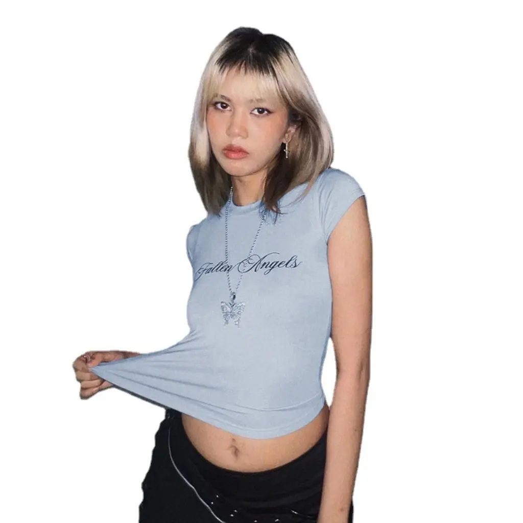 

Women's Slim Fit round Neck T-shirt Solid Color Printed Short-Sleeved Fashion Top for Spring/Summer European And American Style