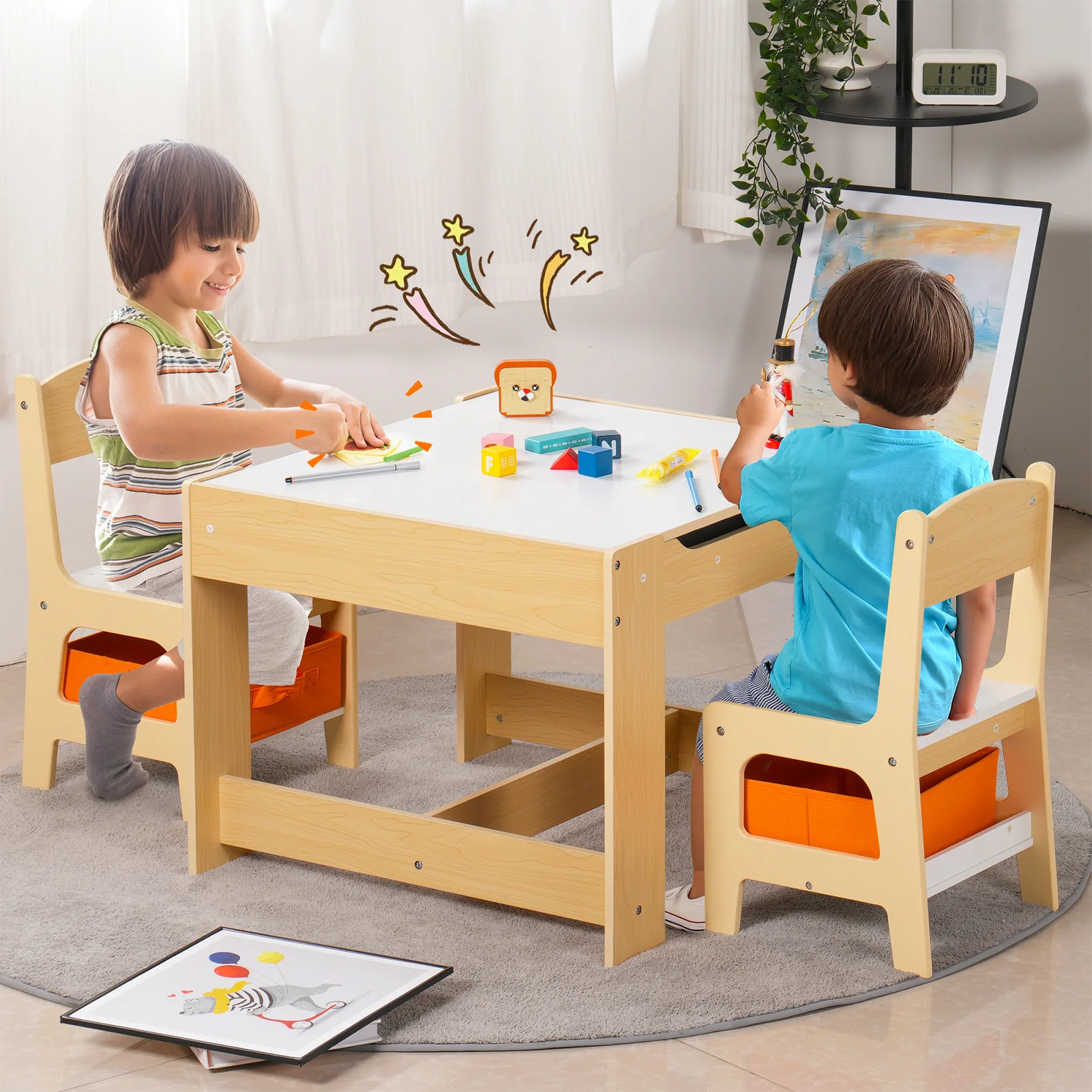 Kids Table and Chair Set with Storage, Adjustable Height Children's Activity Table for Drawing, Eating & Play - Foldable Toddler