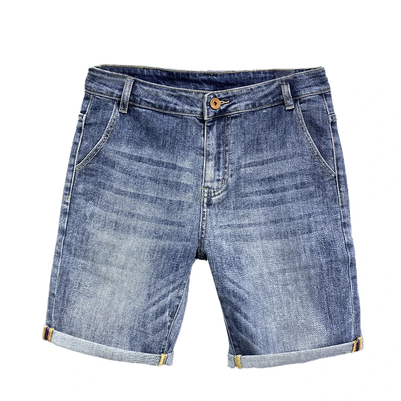 Shorts jeans casuais masculinos, estiramento fino, respirável, estampado luxo leve, high-end, verão, nova moda, 2024