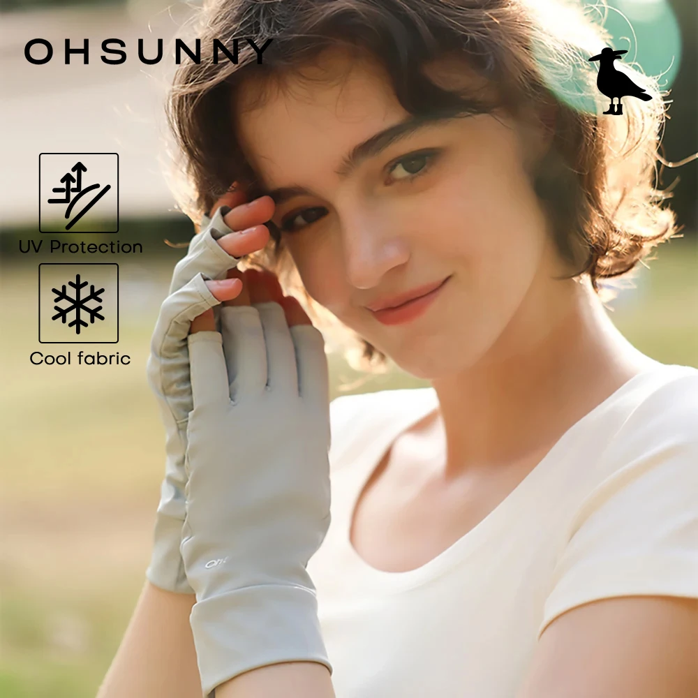

OhSunny УФ-перчатки Защита от солнца Дышащие варежки с половиной пальца с ощущением льда Анти-УФ UPF50 + для женщин Гольф Вождение Велоспорт