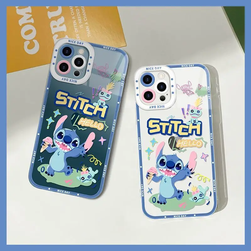 Disney Stitch Grassland Soft Phone Case For iPhone 15 14 13 12 11 Pro Max X XR XS MAX 7 8 Plus Y2k Cartoon Cute Silicone Cases