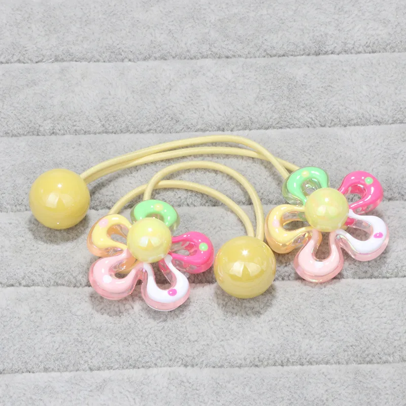 2 Stück funkelnde Blumen-Haargummis, bunte Perlen-Haargummis – Kinder-Haargummis für Pferdeschwänze, umlaufender doppelsträngiger Haargummi – Detail 10
