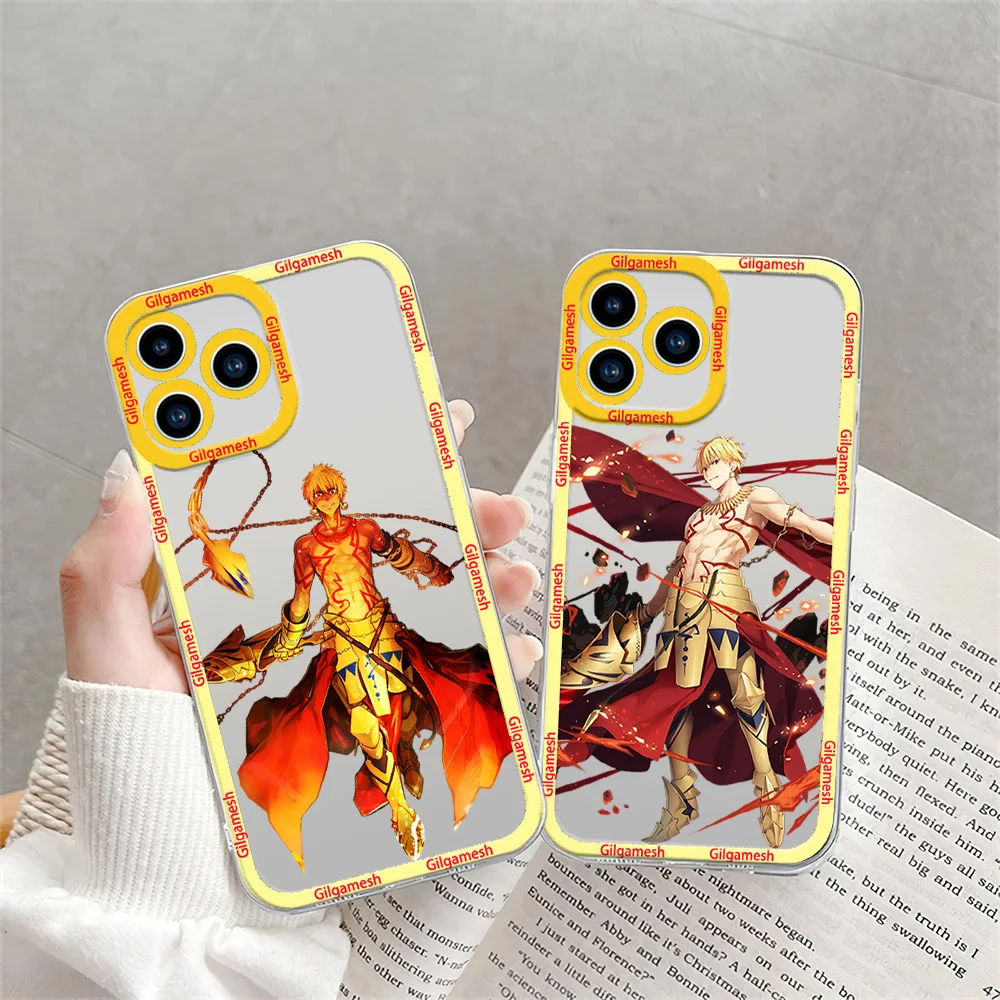 Bilibili Cartoon F-Fate G-Gilgamesh Phone Case for iPhone 12 11 13 14 15 16 Max Pro Plus Transparent Bezel Shell