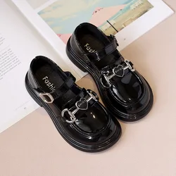 Girl Leather Shoes Mary Jane Spring Autumn Glossy Kids Black School Performance Shoes Fashion Children Princess Shoes Thick Sole