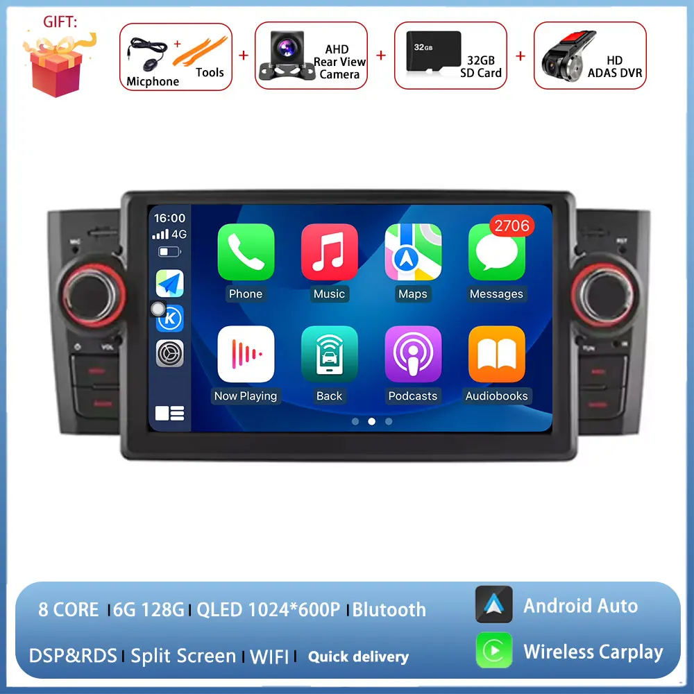 Autoradio Android 13 Per Fiat Grande Punto 2007-2012 | 7 Pollici, 4+32GB, Carplay Wireless E Controllo Al Volante