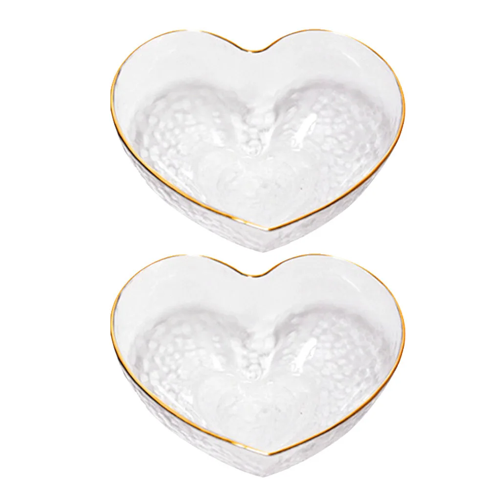 

2Pcs Heart Glass Fruit Bowl Versatile Serving Container for Dessert Snack Display Kitchen Home Decorative Ware