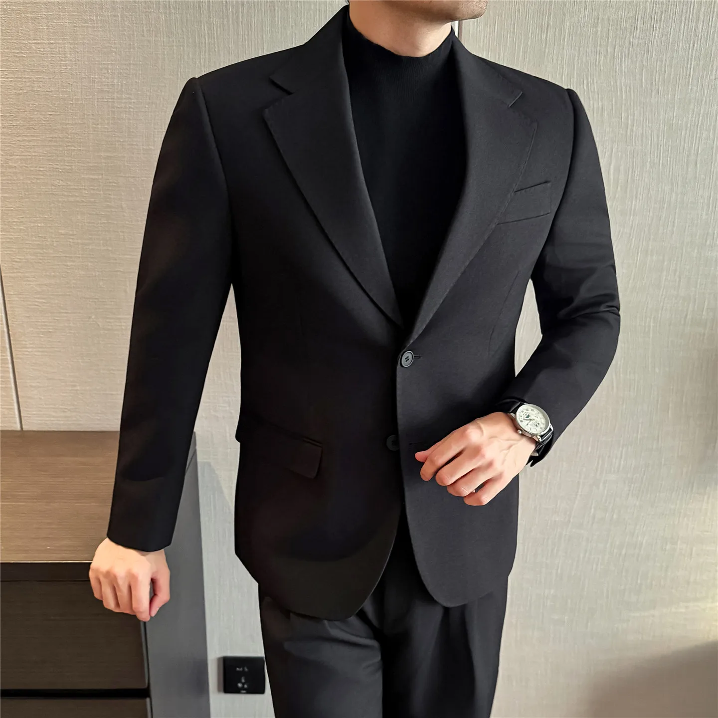 

Autumn Winter Thick Wool Blazers Men High Quality Solid Color Suit Coats Mens Smart Casual Turn Down Collar Blazer Suit Jackets