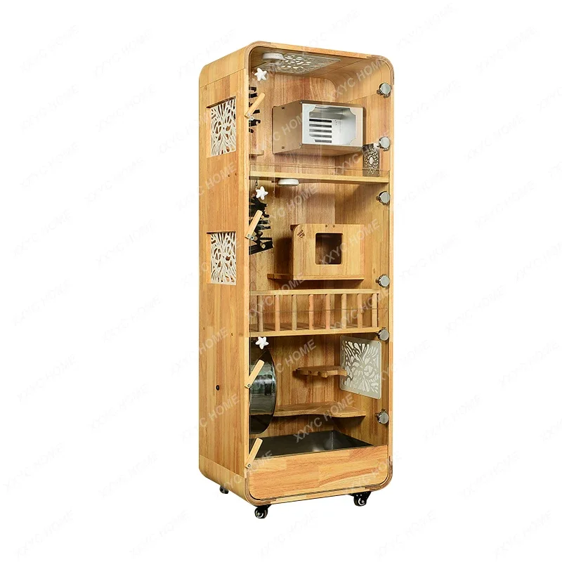 Chinchilla cabinet cage Solid wood oak pet villa cage, aluminum alloy ice nest cooling, cabinet cage