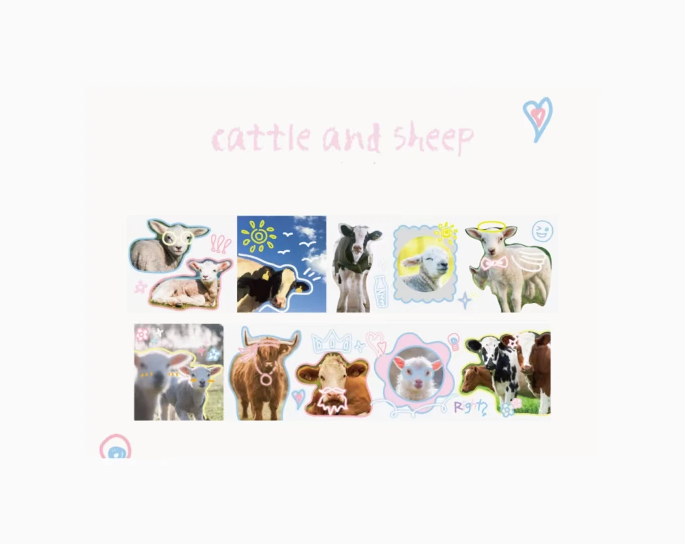 1 Roll/3m*118inch Cute Animal PET Stickers, Waterproof Sticker for Scrapbooking, Bullet Journals, Gift Sealing, DIY Accessories