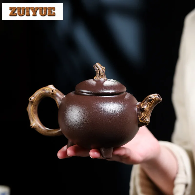 340ml Elegant Yixing Purple Clay Teapots Famous Master Handmade Tripodia Gourd  Pot Raw Ore Purple Mud Kettle Zisha Tea Set Gift