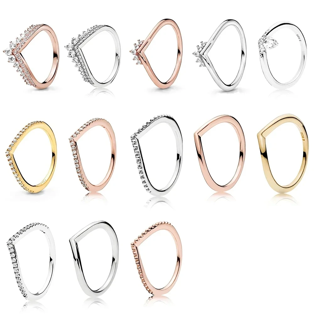 Fashion Classic Rose Gold, Golden, Silver Glowing Wish, Ms Vermeil, Headdress Wishbone Ring Original Woman Jewelry Birthday Gift