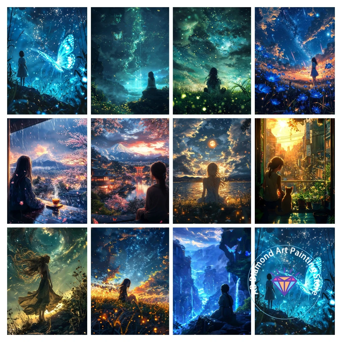 

Beautiful Sky Mountain View Girl AB Diamond Painting Kit 5D DIY Diamond Embroidery Cross Handmade Art Gift Home Decoration