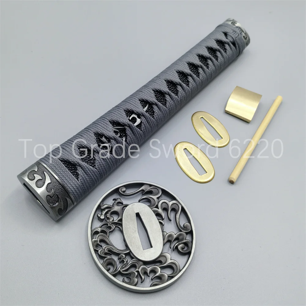 

Удивительная серая ручка Tsuka, рукоятка из сплава Tsuba, защита для рук, медь Habaki Seppa для настоящего японского самурая, катана, фитинги для меча