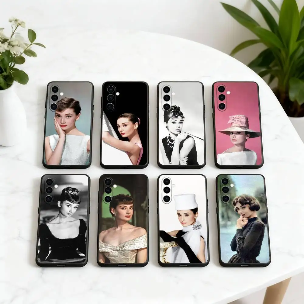 Fashion A-Audrey H-Hepburn AH-ES Phone Case For Samsung Galaxy A73,A72,A71,A70,A53,A52,A51,Soft Silicone Black Cover