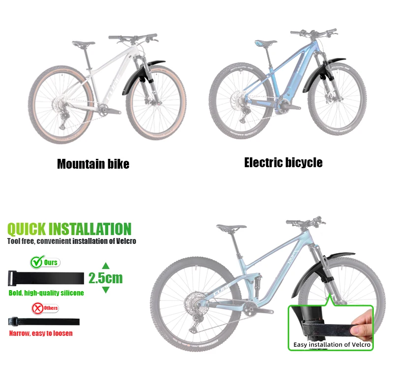 RBRL Fahrrad-Vorderradschutzblech, Vollständige Abdeckung, Kompatibel mit 3-Zoll-Reifen, Spritzwassergeschützter Fahrradschutzblech für MTB und Elektrofahrräder – Detail 5