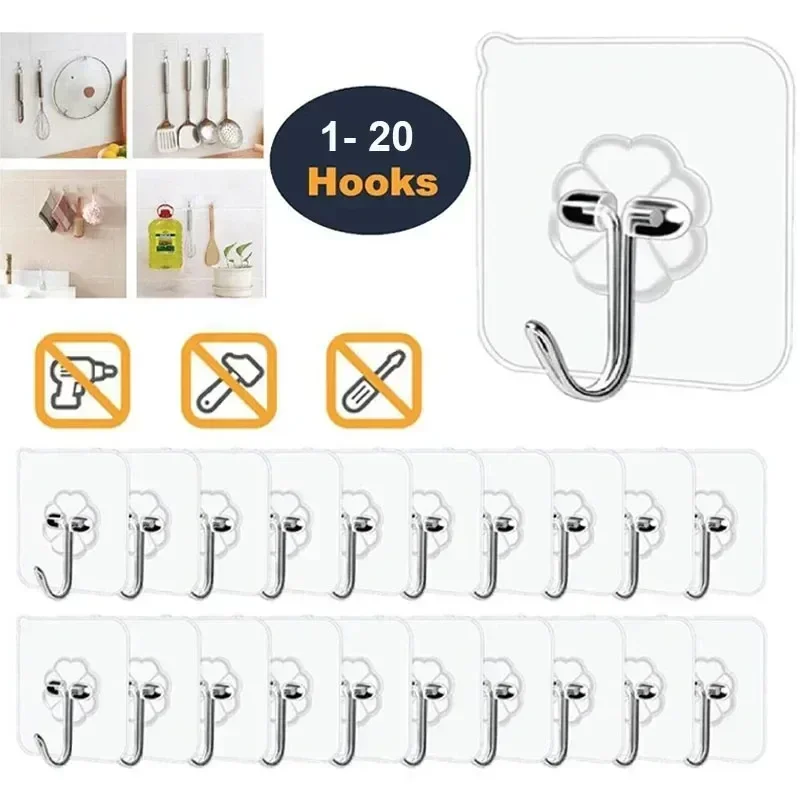 No Drilling Hook Strong Self-adhesive Door Wall Hanging Multifunctional Waterproof Kitchen Bathroom Wall Hook Household Hook