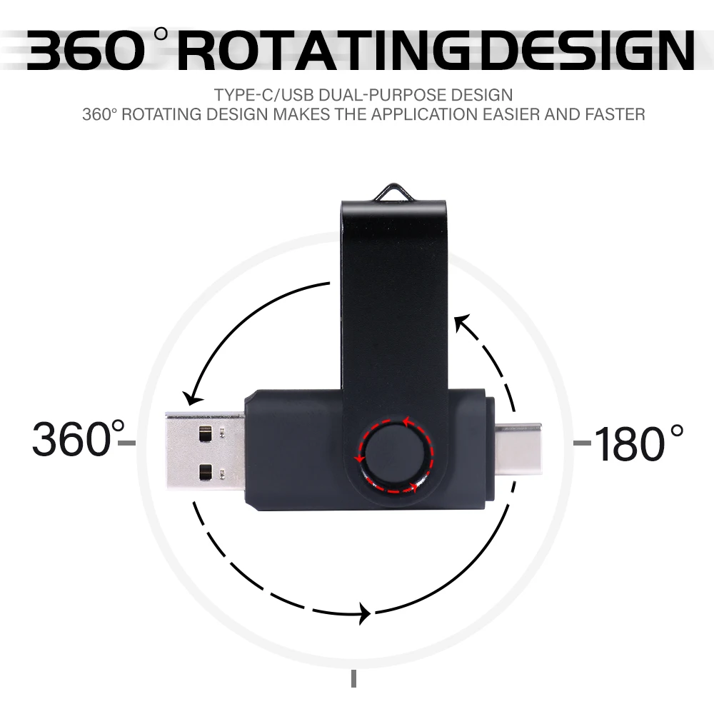Girevole 360 °   Unidad flash USB 2,0 tipo C, unidad de bolígrafo OTG, 128GB, 64GB, 32GB, memoria 2 en 1, disco U de alta velocidad, capacidad real