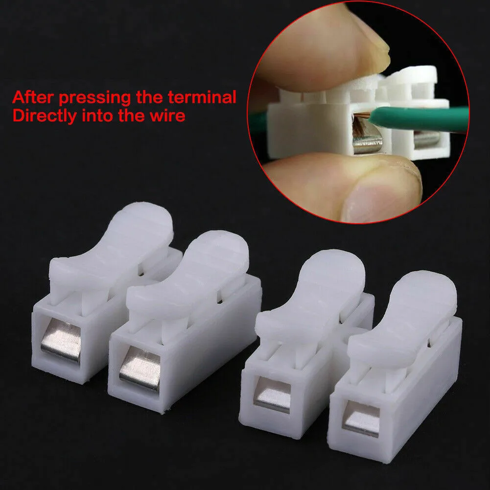 20Pcs CH2 Spring Quick Wire Connector Cable Clamp 2p Electrical Crimp Erminal Block 2 Way Easy Fit For Led Strip