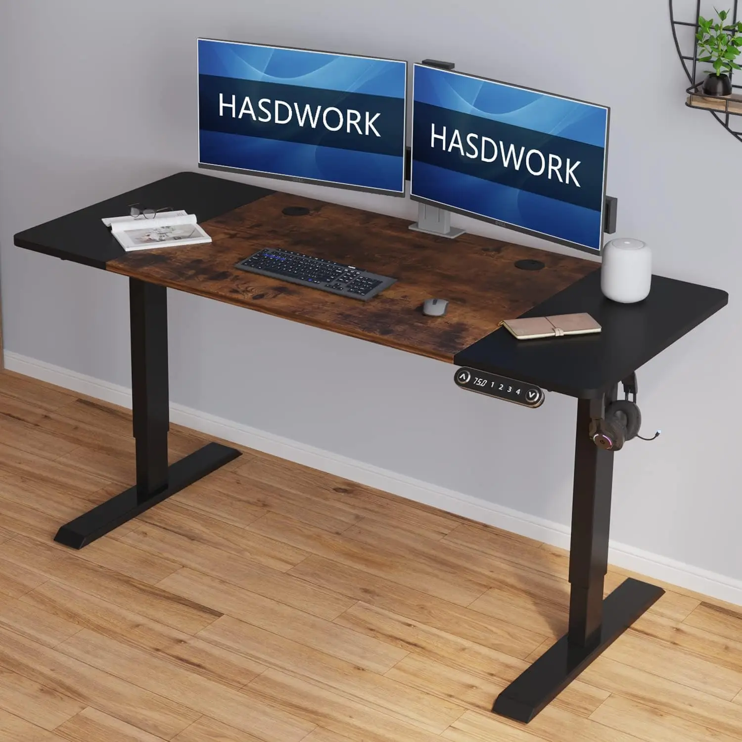 Mesa de computador de pé ajustável em altura, 55x24 '' grande estação de trabalho ergonômica inteligente moderna para escritório doméstico