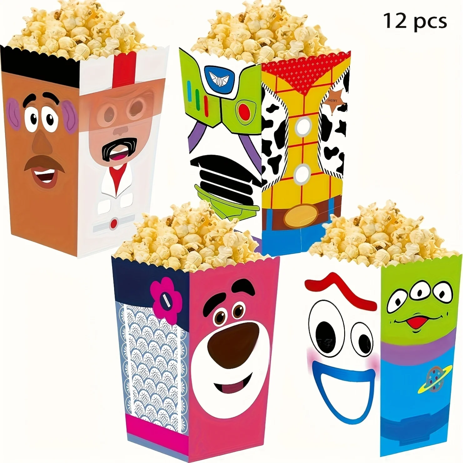 12pcs Toy Topic Story Disposable Meal Boxes That Can Hold Popcorn, Snacks, French Fries, Party Gift Packaging Boxes，Sticker