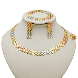 Simple Elegant Gold Color Women Jewelry Sets Necklace Earrings Bracelet Rings Sets Fashion Set Dubai Wedding Banquet Party Gifts