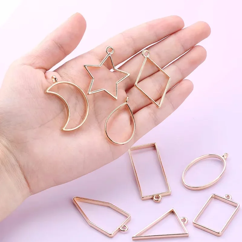 Open Bezel Pendants for Resin 10 Styles Open Frame Pendant Assorted Geometric Hollow Mold Metal Resin Jewelry Molds for Earring