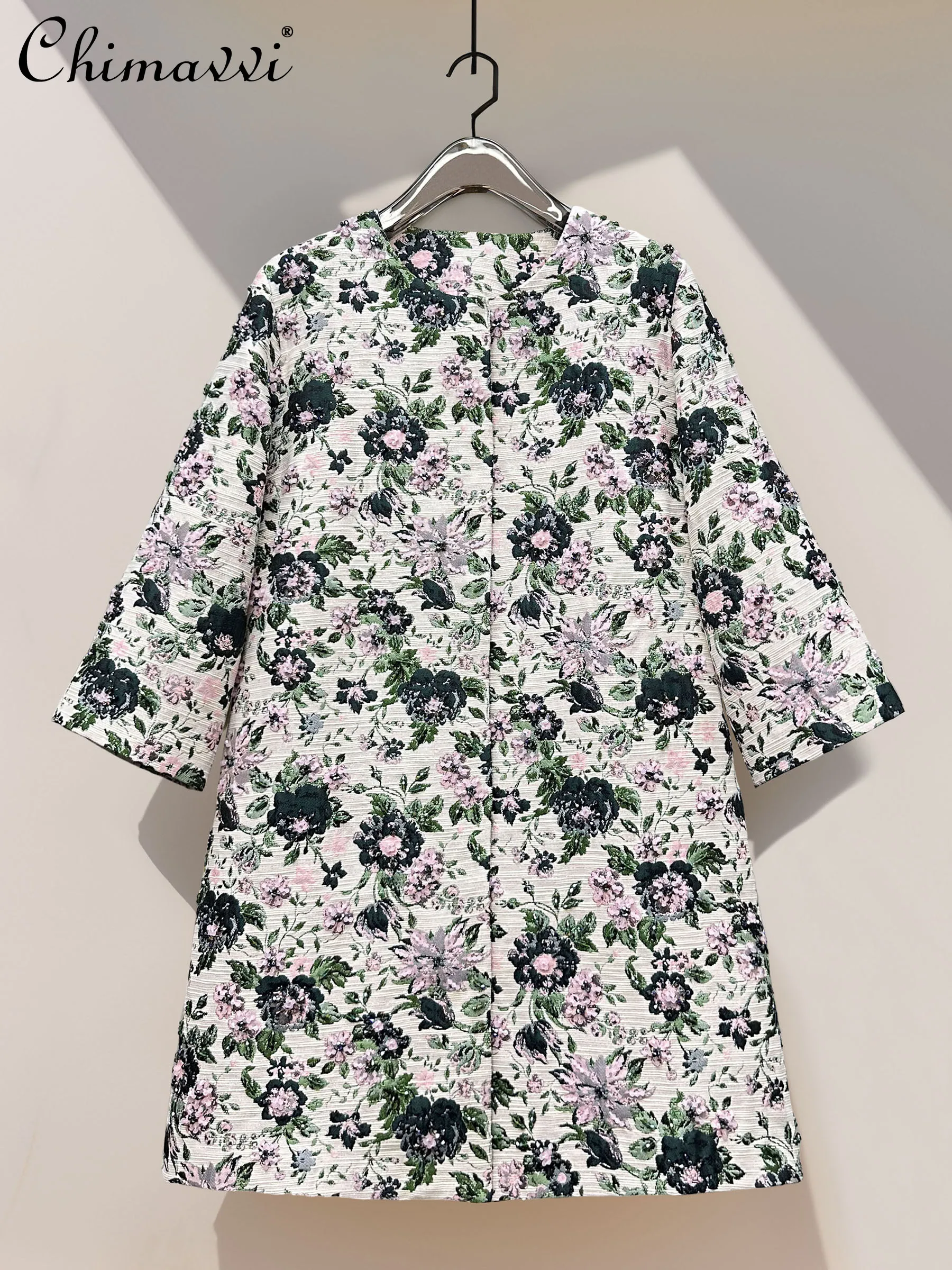 

French Elegant Fashion Heavy Industry Beading Embroidery Single-Breasted Loose High-End Long Trench Coats Women Autumn Jackets