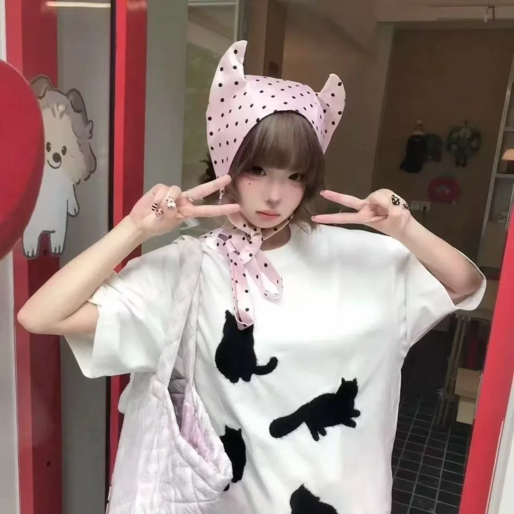 

Headwear Y2K Little Demon Hair Scarf Soft Wrap Hip Hop Hair Band with Ears Sweet Punk Polka Dot Headscarf Streetwear