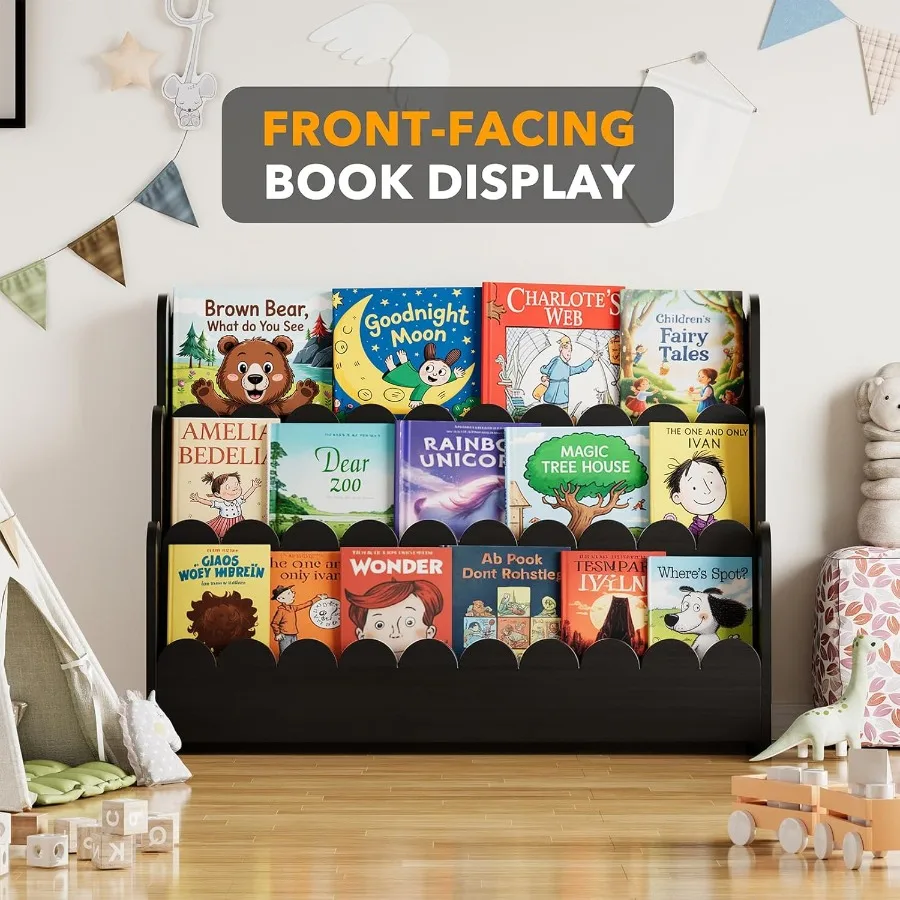 Estantería recortada de 3 camadas montessori, estante para livros de madeira, organizador, móveis de exibição para quartos, sala de jogos, nur