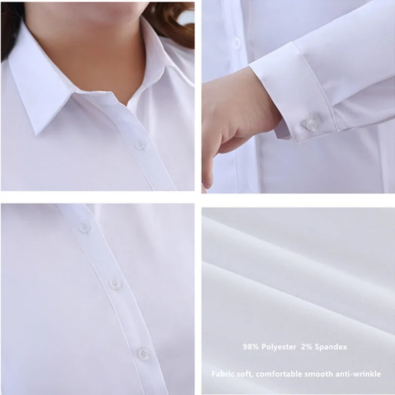 Blue Women Shirts Plus Size 10XL 9XL Office Lady Blouses Stretched Long Sleeve No Ironing White Formal Business Chiffon Clothes