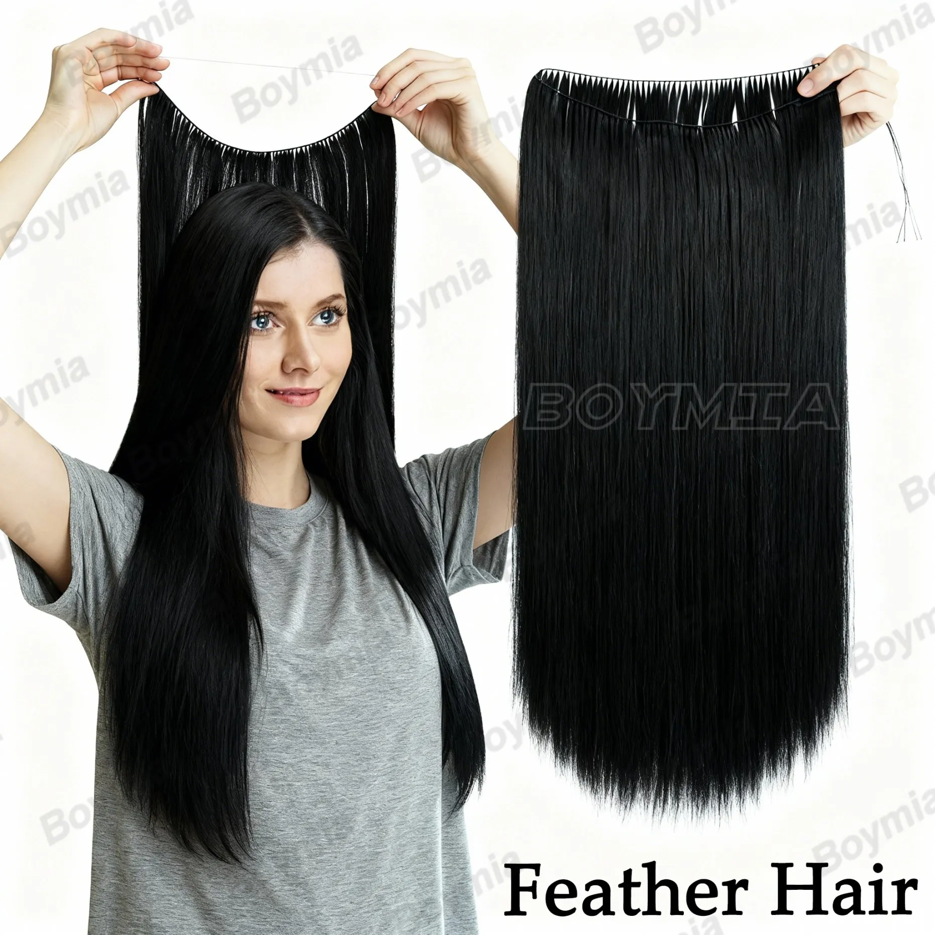 Invisible Seamless Feather Hair Extensions 16-22 Inch Adjustable One-Piece Straight Hair Weft Multiple Colors Available 40-70G