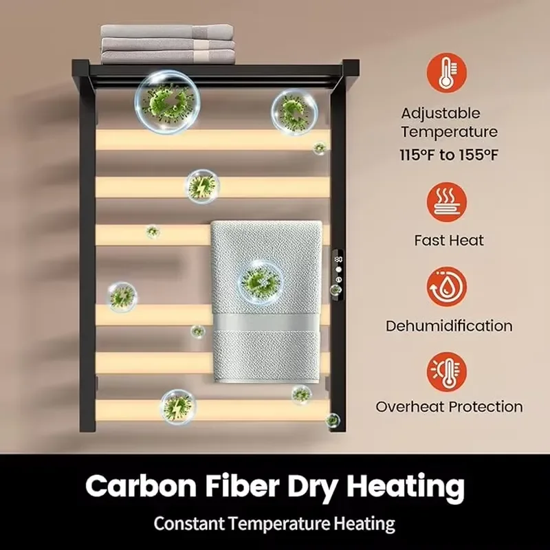 Hot Sale Bathroom Tower Warmer Rack 6 Bars Smart Electric Towel Warmer Rail Waterproof Heated Towel Rack for Shower Room