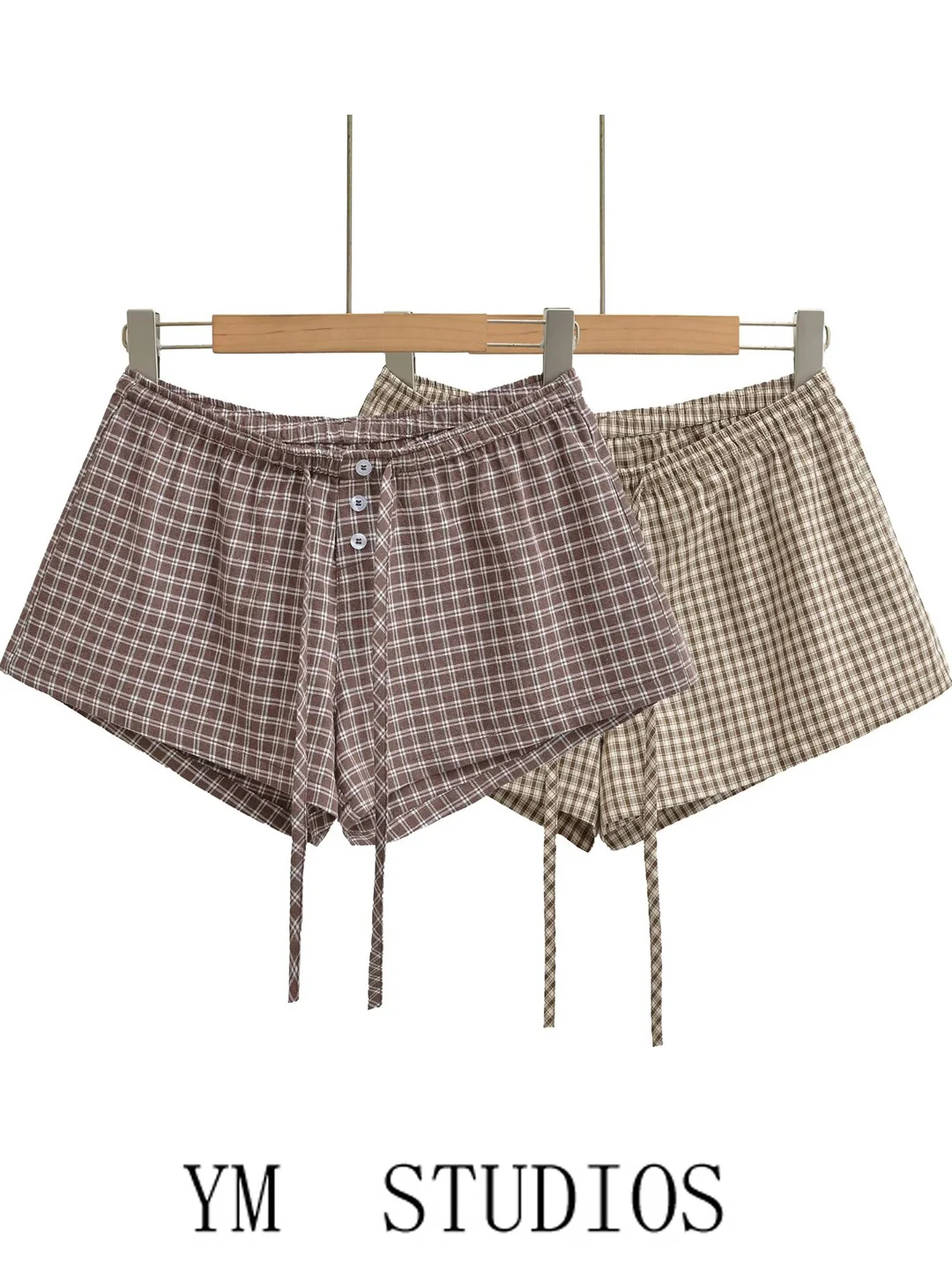 Women's Mid-Low Waist Plaid Shorts Fitness Elastic Waist Casual Pants Summer Loose Fit Base Layer Pants Girls' Fashion